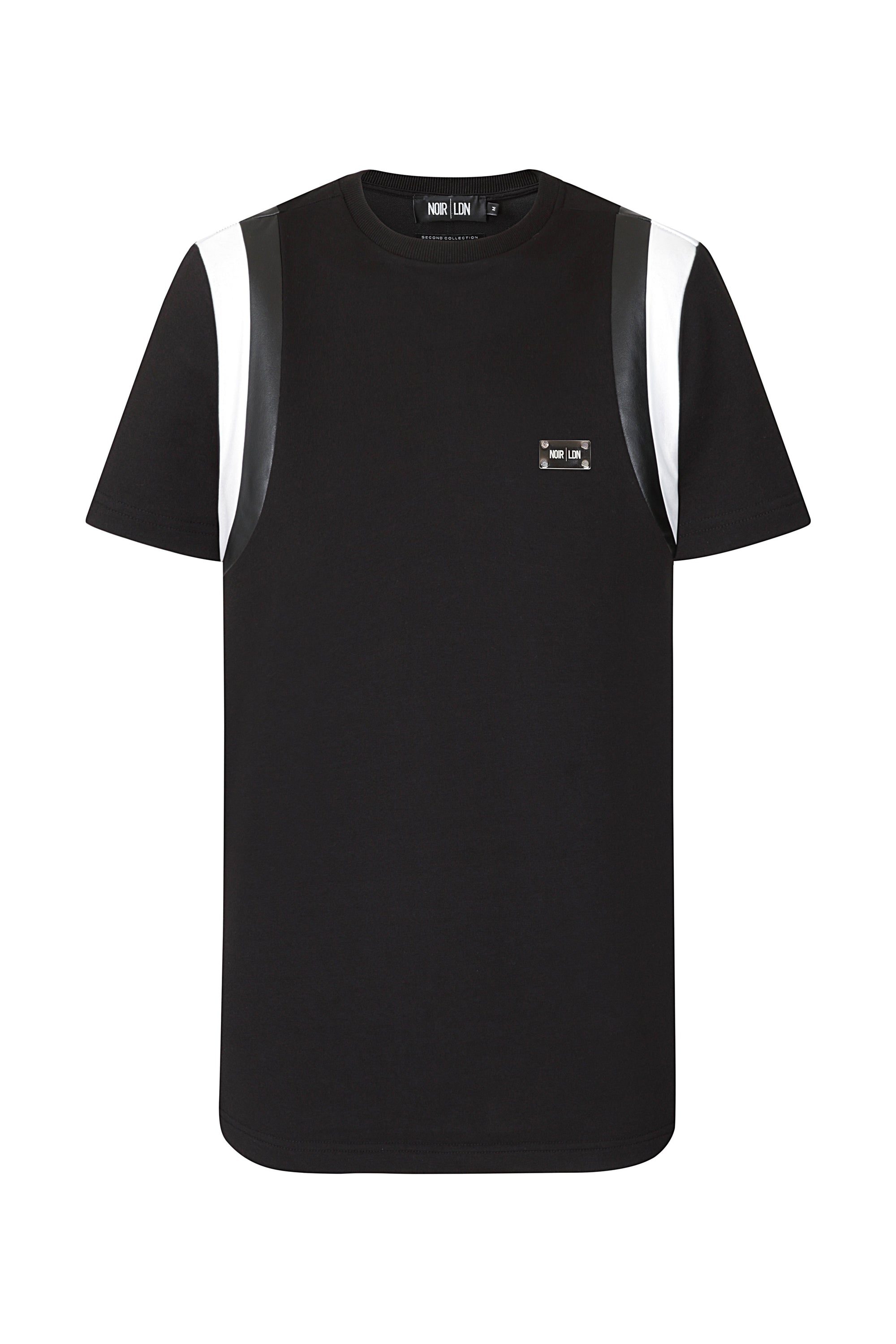 Black/Leather Panel T-Shirt