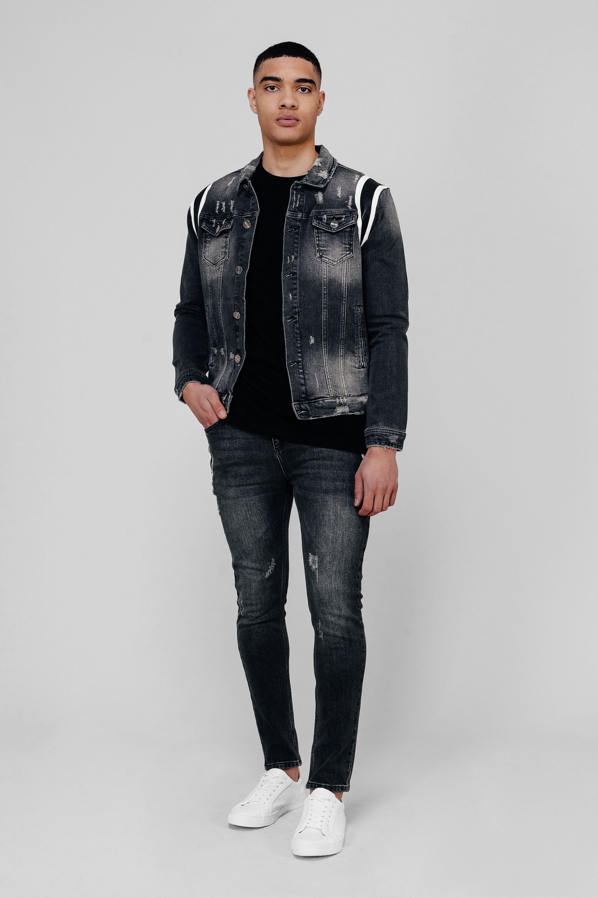 DENIM LEATHER PANEL JEANS