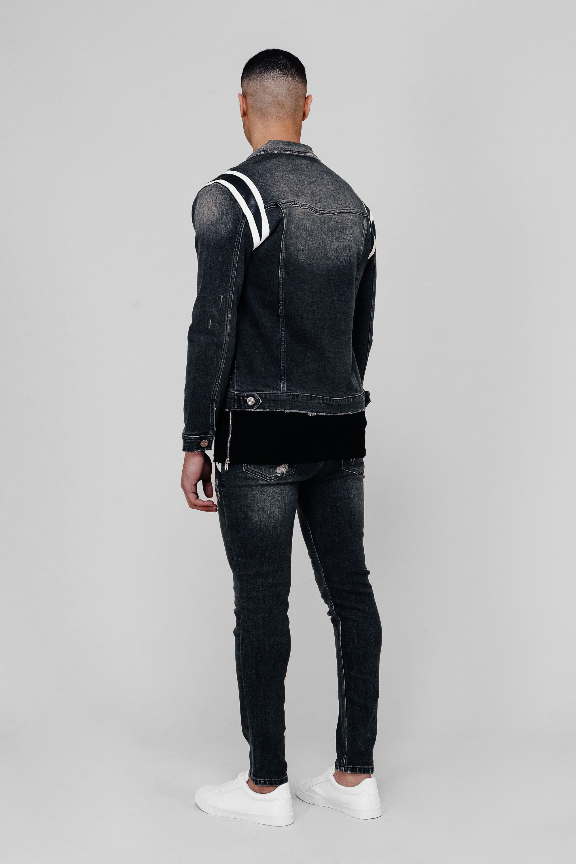 DENIM LEATHER PANEL JACKET