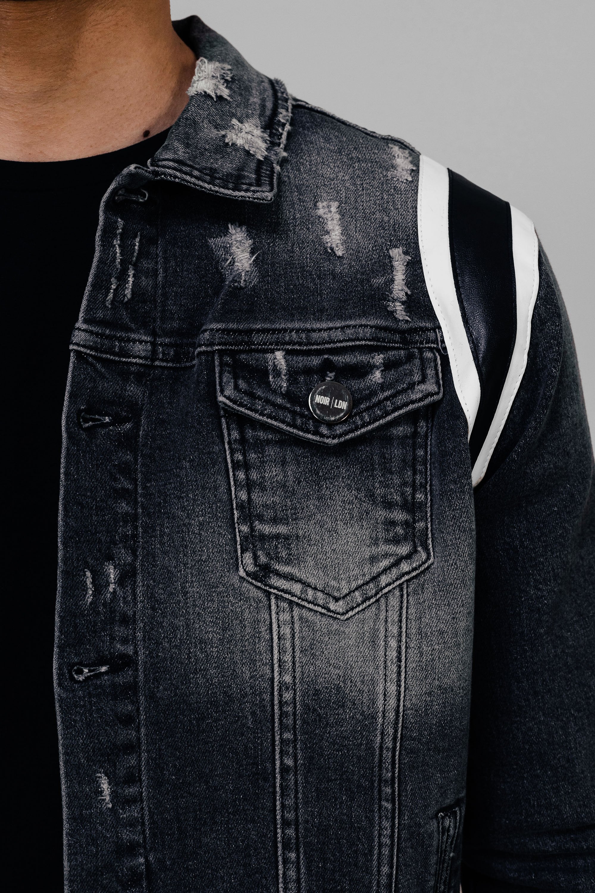 DENIM LEATHER PANEL JACKET
