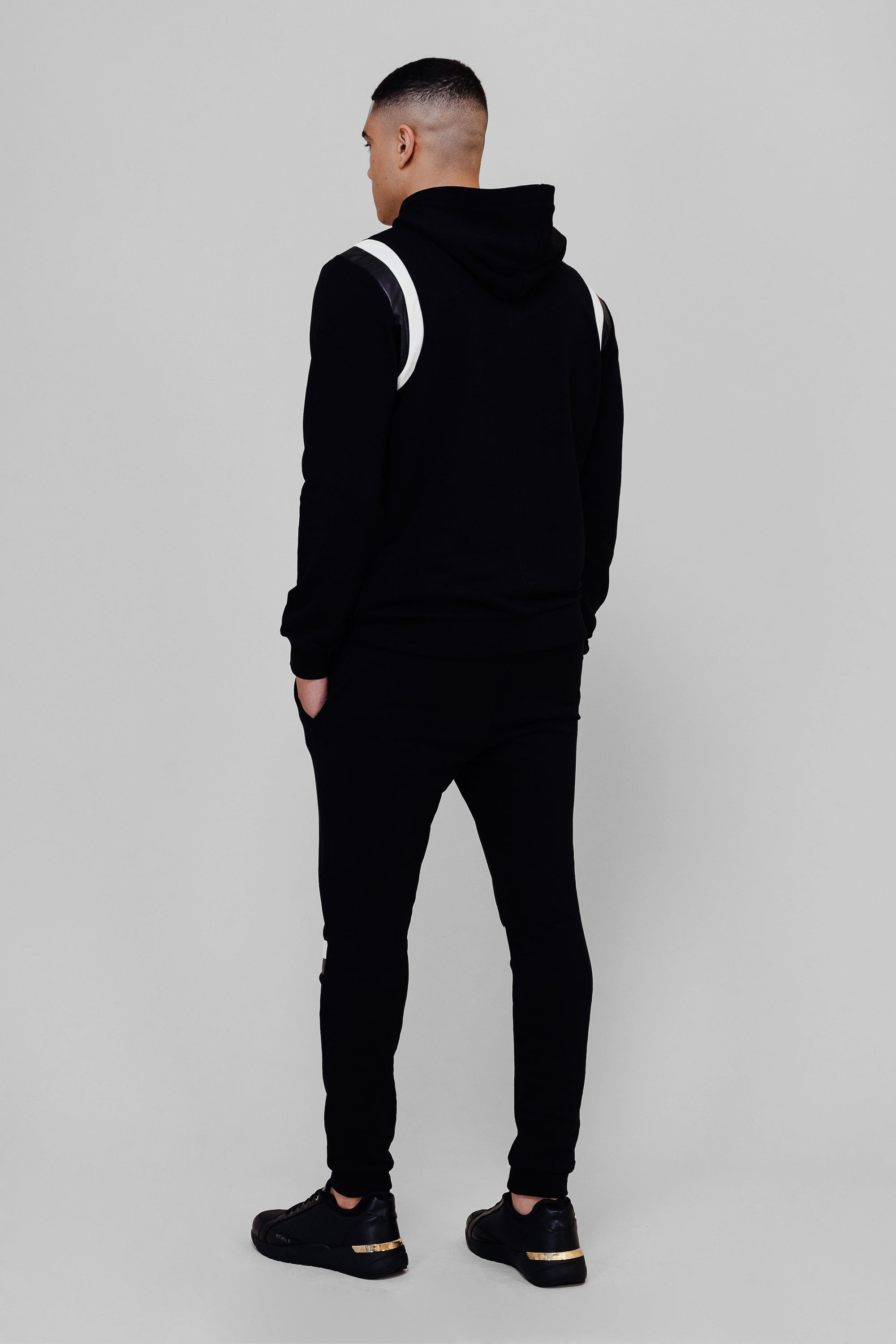 BLACK/LEATHER PANEL HOODIE