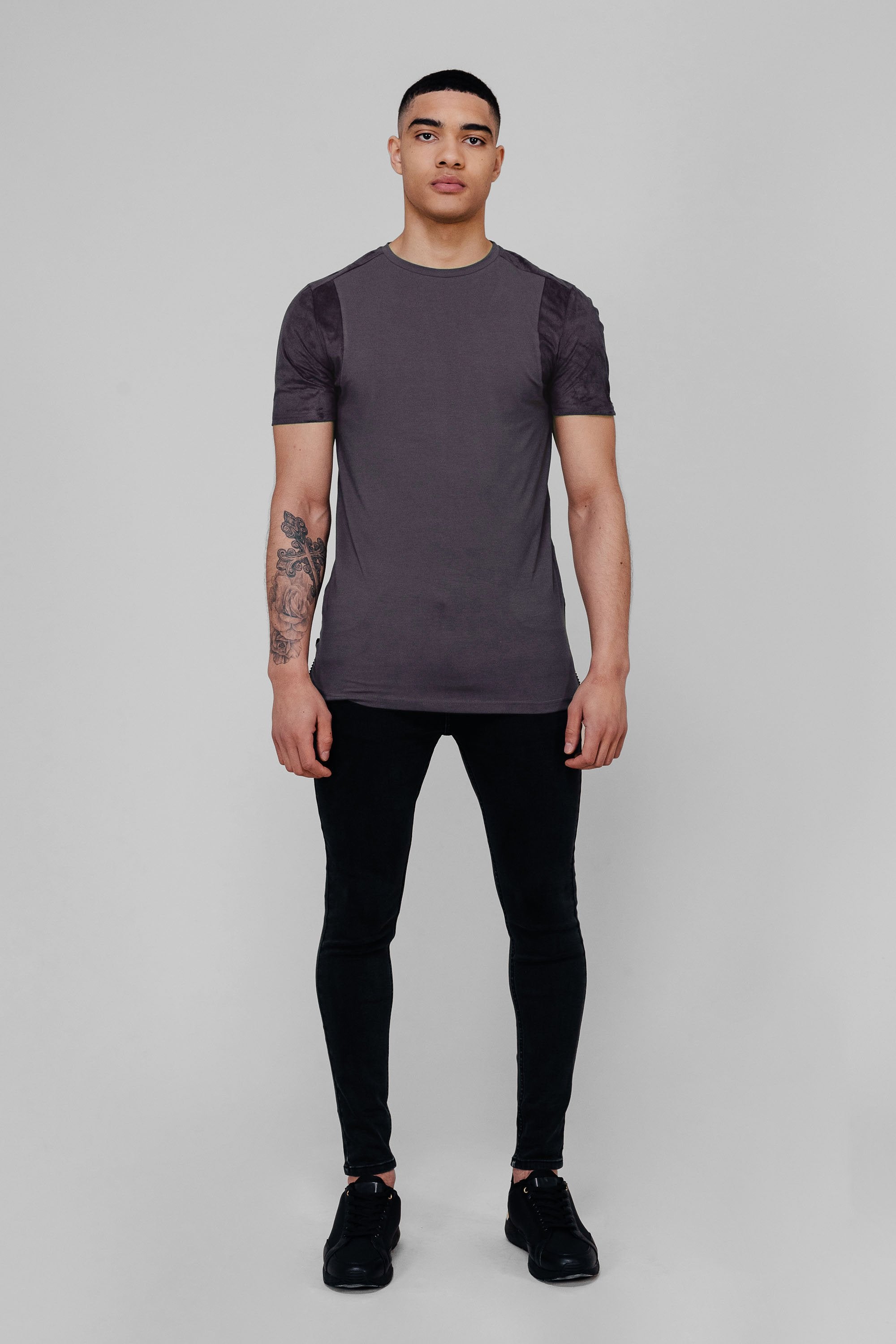 GREY SUEDE ZIP T-SHIRT