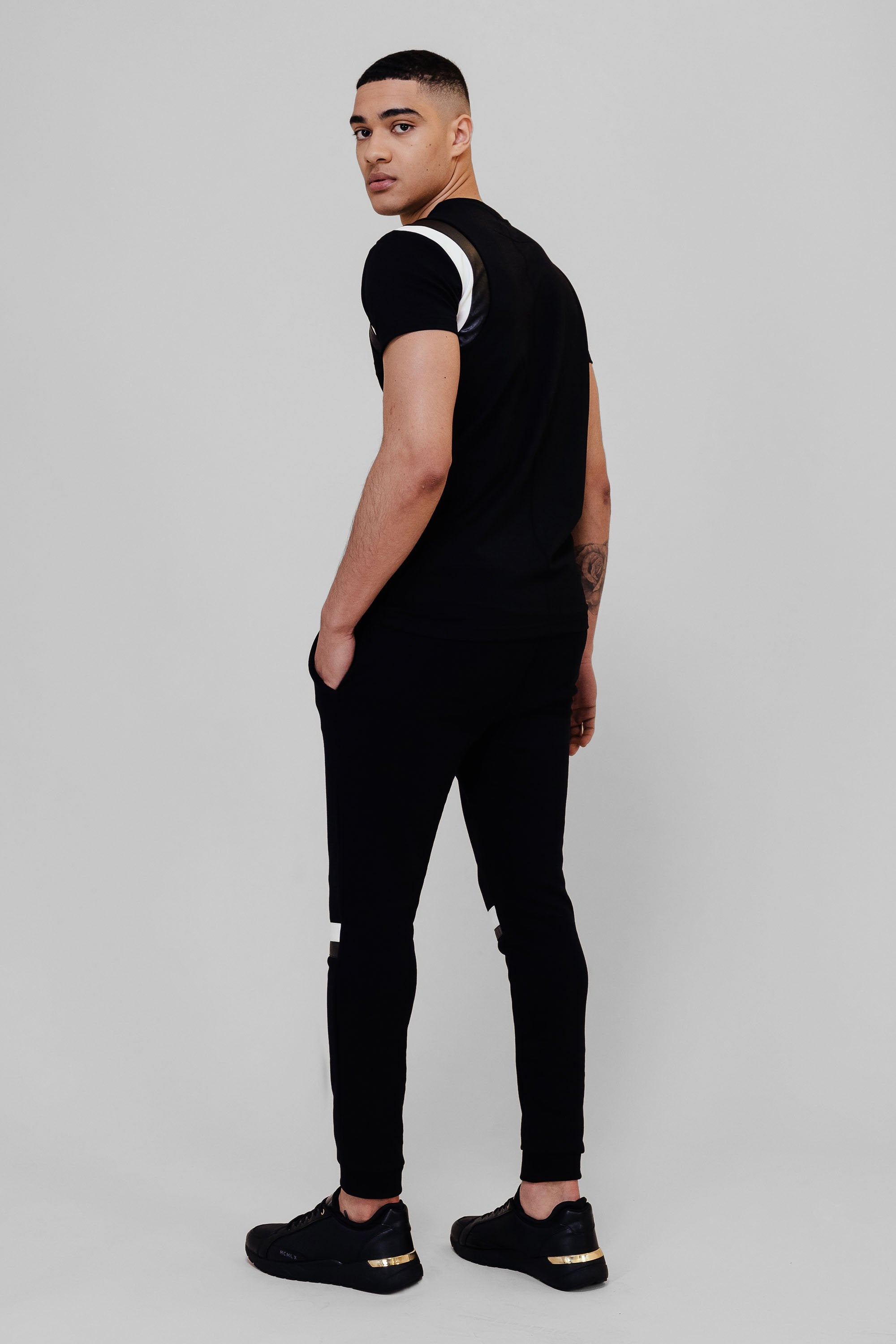 Black Leather Panel Jogger